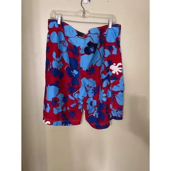 American Eagle Outfitters Mens Red & Blue Floral Swim Trunks Size 36 Polyester D - Picture 10 of 12